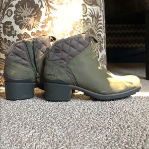 Olive green leather style bootie.